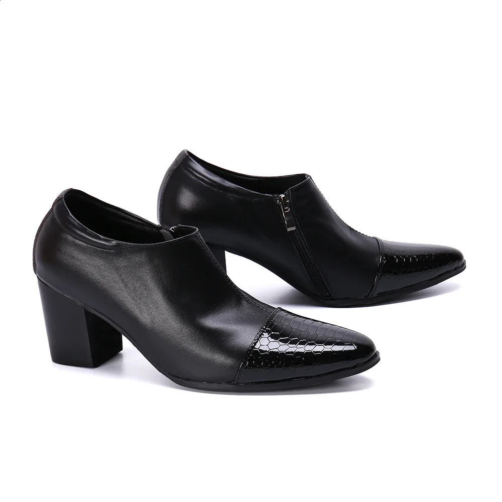 Italian Autumn and Winter Dress Shoes Classic Pointed Toe Banquet Shoes Elegant High Heel Cow Leather Men Evening Shoes 251106