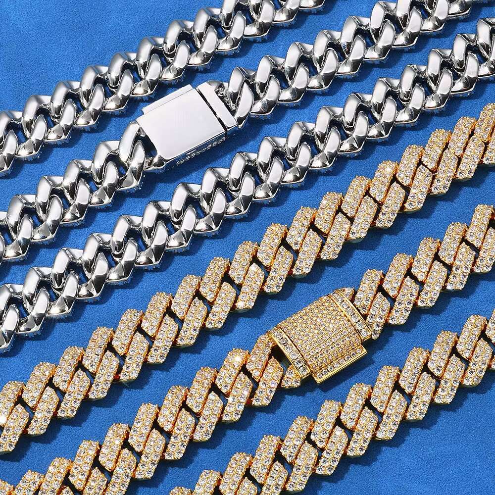 HipHop S925 Silver Necklace 14mm Rhombus Cuban Chain Men Personalized Accessory