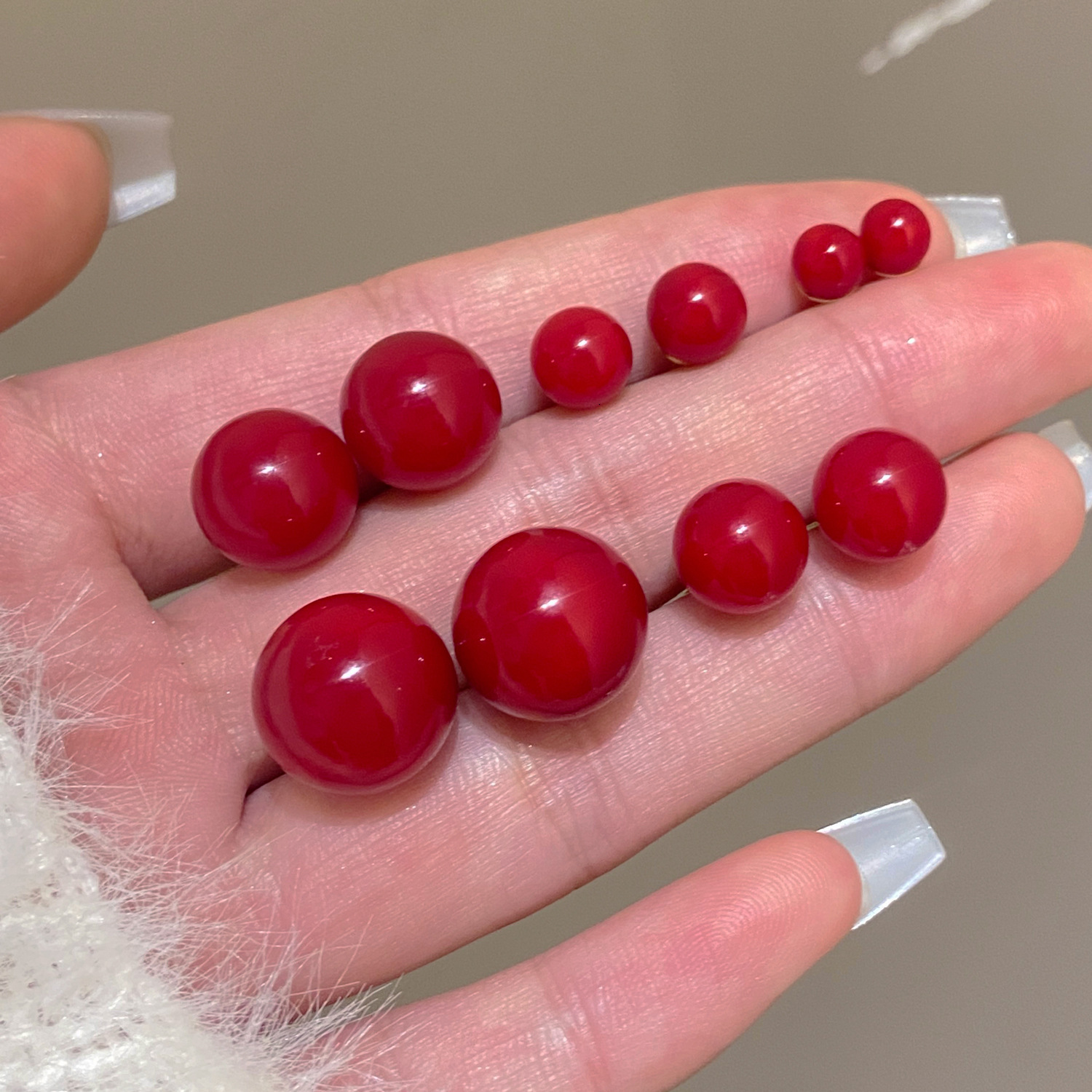 for Women New Year Elegant Fashion Commuting Ancora Red Cherry Bean Stud Earrings