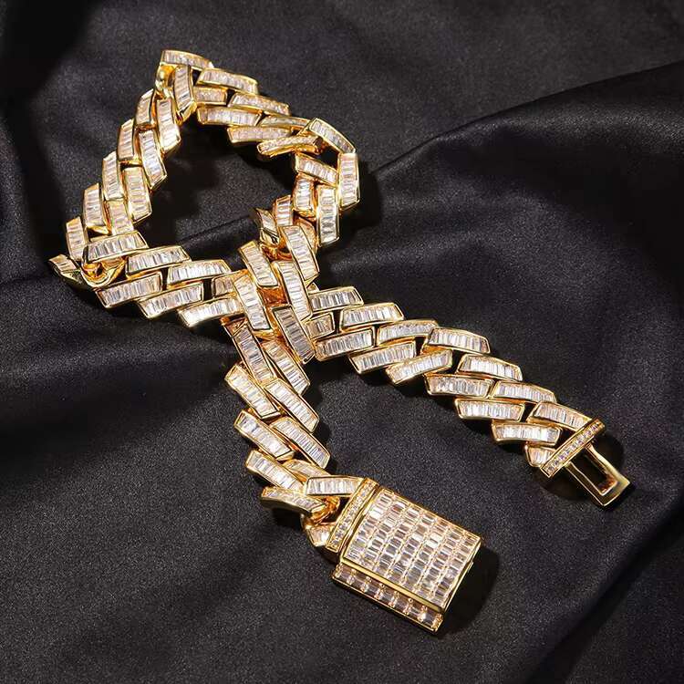 Classic Style Pass Diamond test 12mm Baguettes D Color Moissanite Cuban Link Chain for Daily Hip Hop Jewelry Necklace