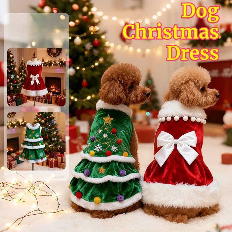 Dog Christmas Dress Christmas Sweater Pet Xmas OutfitsPet Fall Clothes for Dogs Girl Velvet Puppy Dresses Kitty Cat Apparel J251110