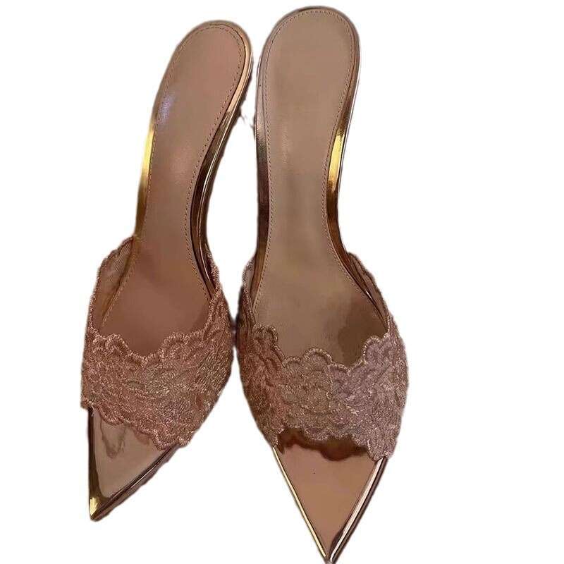 Woman Sandals New Slippers Champagne Gold Embroidered Sexy Pointed Banquet High Heels For Women