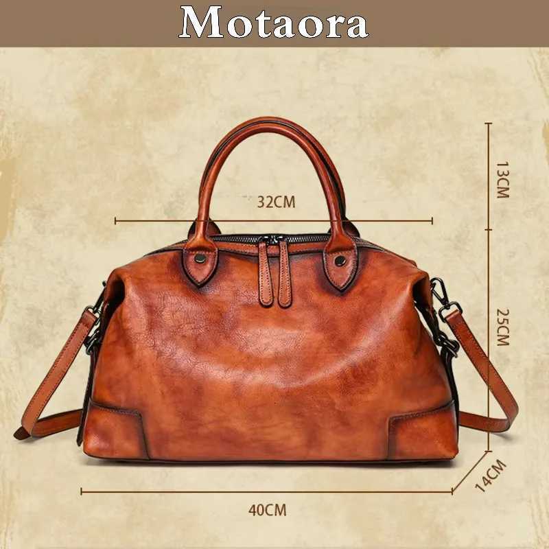 MOTAORA Leather Handbag for Women Vintage Boston Style Soft Cowhide Large Capacity Travel Shoulder Bag K251110