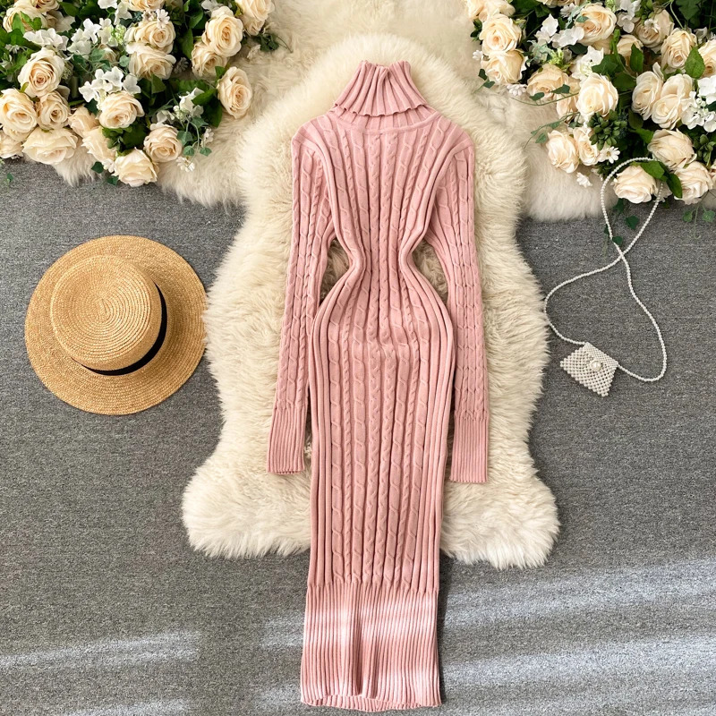 Seoulish Autumn Winter Twist Womens Wrap Knitted Dresses Long Sleeve Sheath Knitwear Office Bodycon Dress Female 251110