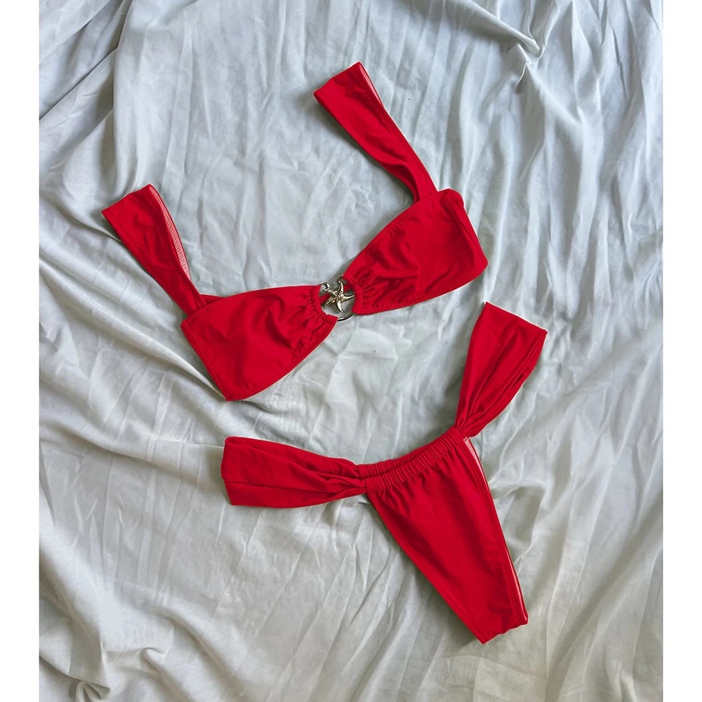 Push Up Bikinis Women Swimsuits 2025 Swimwear Sexy Starfish Bikini Set Thong Brazilian Biquini Bathing Suit Solid Beachwear 250409