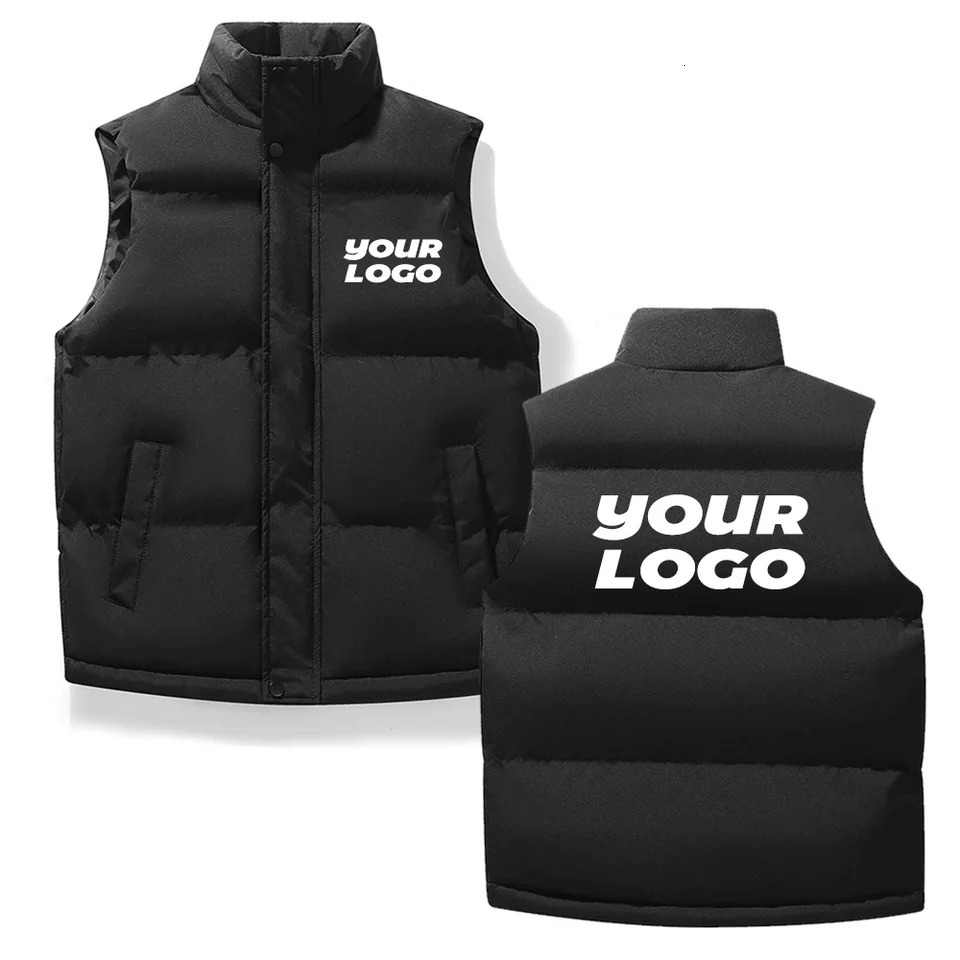 Customize Your DIY Mens Winter Thick Cotton Vest Jacket Mens Down Vest Sleeveless Outdoor Warm Vest Casual Outerwear 251105