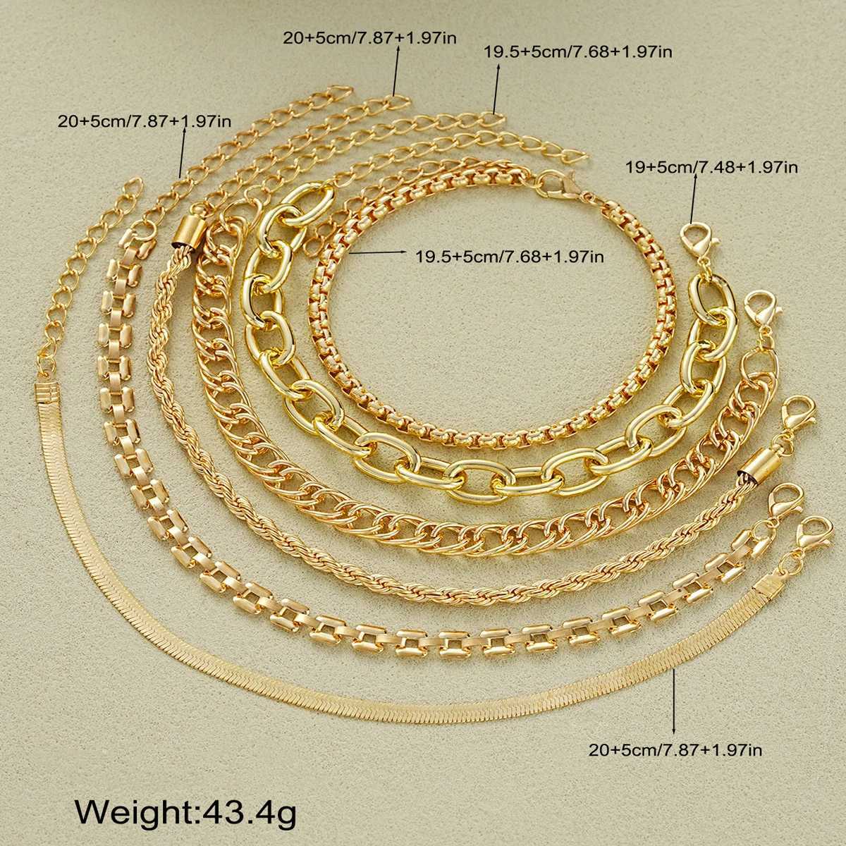 6Pcs/Set Chunky Twisted Cuban Chain Bracelets for Women Simple Gold Color Metal Waterproof Bracelets Sets Fashion Jewelry GiftsT251110