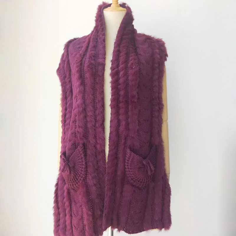 Autumn Knitted Real Rabbit Fur Vest Female Casual Fall Women Genuine Gilet Stock Sell as a Price 251110