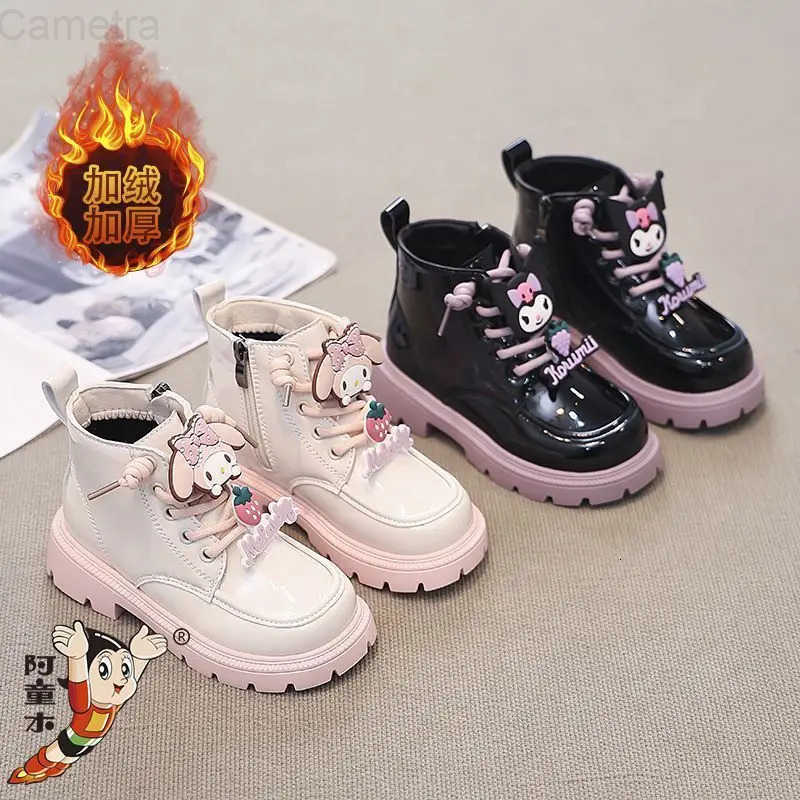 Sanrio My Melody Soft Sole Girls Leather Boots Comfort Non-Slip Autumn Winter Kuromi New Children Short Boots Sweet Cotton Shoes H251110