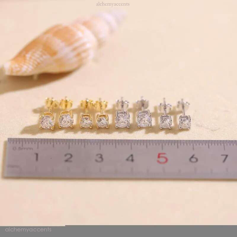 Stud Earrings Moissanite For Women Sterg Sier Plated Gold Fashion Wedding Lab Created Dia Gift Jewelry