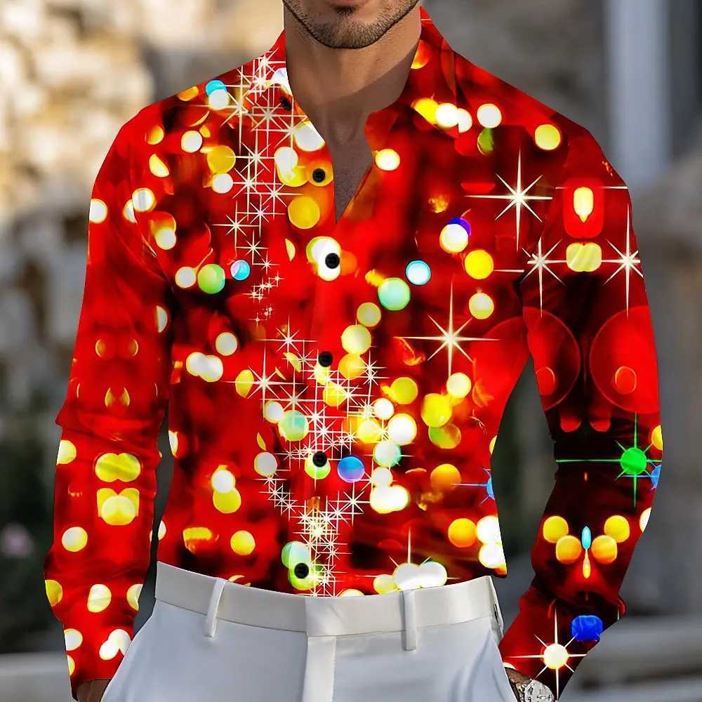 Christmas Mens Sparkling Glitter Christmas Light Shirt Dress Shirt Long Sve Fashion Casual Outdoor Party Holiday Spring Fall Q251110