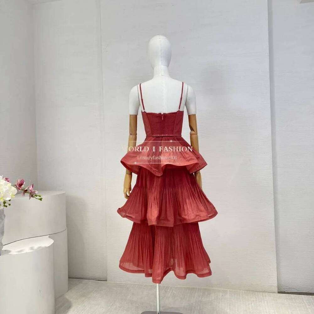 Autumn New Casual Style Women Wearing Dot Print Shirred Elastic Across Back Pleated Tiered Midi Dress Hot Sale