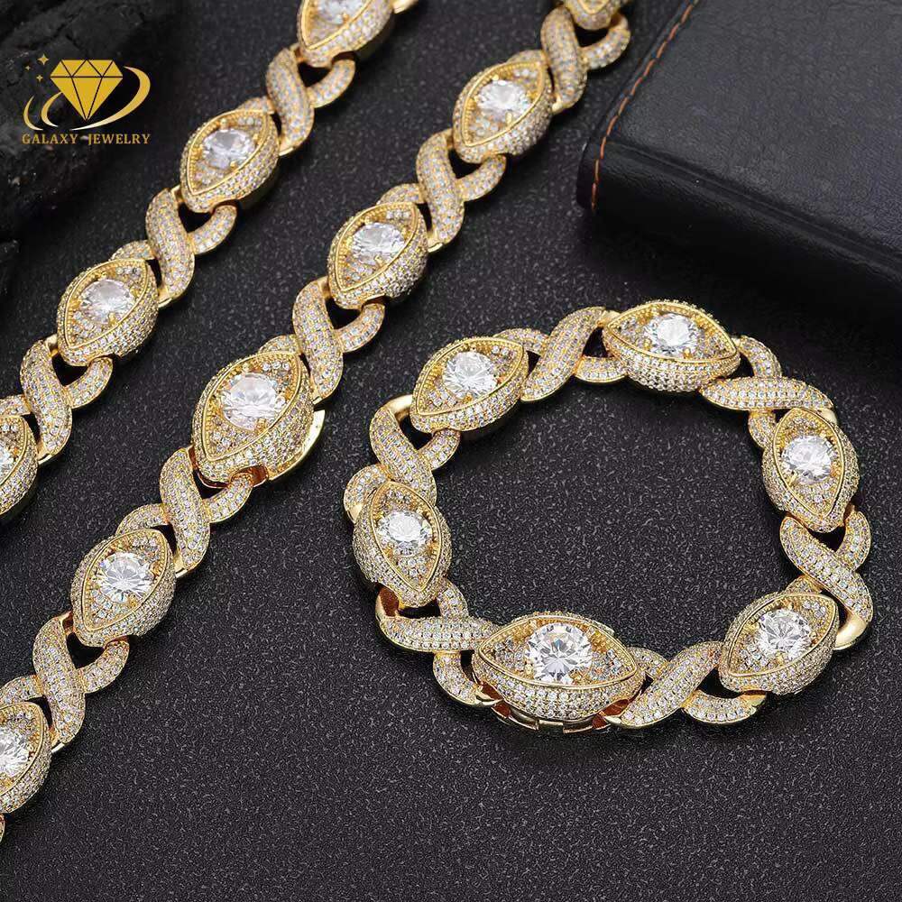 Hip Hop Necklaces 15mm Evil Eye Infinity Link Cuban Chain 925 Sterling Silver Moissanite Diamond Iced Out Men Jewelry
