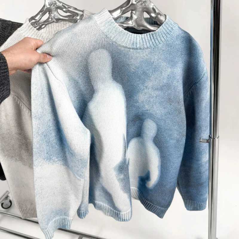 Fashion Gradient Abstract Artistic Portrait Pattern Loose Knit Pullover European High Street Punk Gothic Round Neck Long Sleeve Sweater Y251110