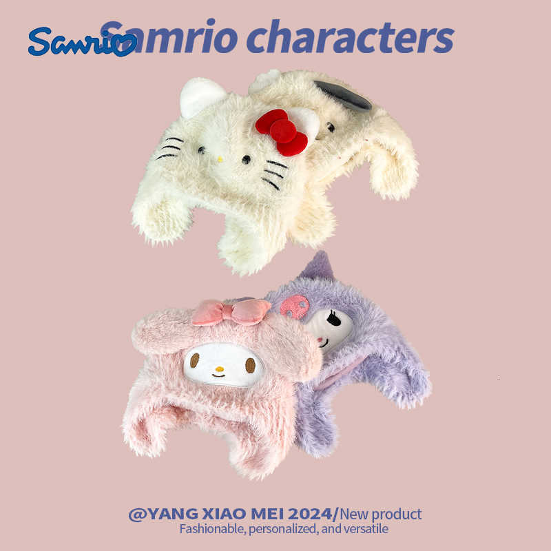 Sanrio Kuromi Plush Hat Autumn Winter Childrens Fleece-Lined Warm Genuine Outdoor Ear Protection Girl Lei Feng Hat H251110