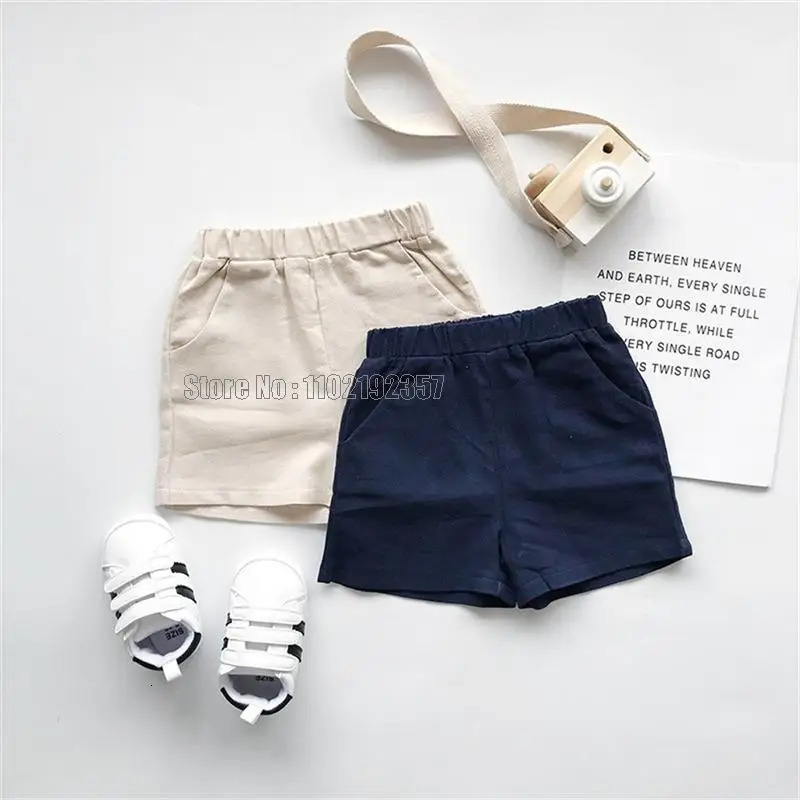 Navy style childrens sailor collar cotton linen T-shirtpants 2-piece summer clothing set for boys and girls 250409