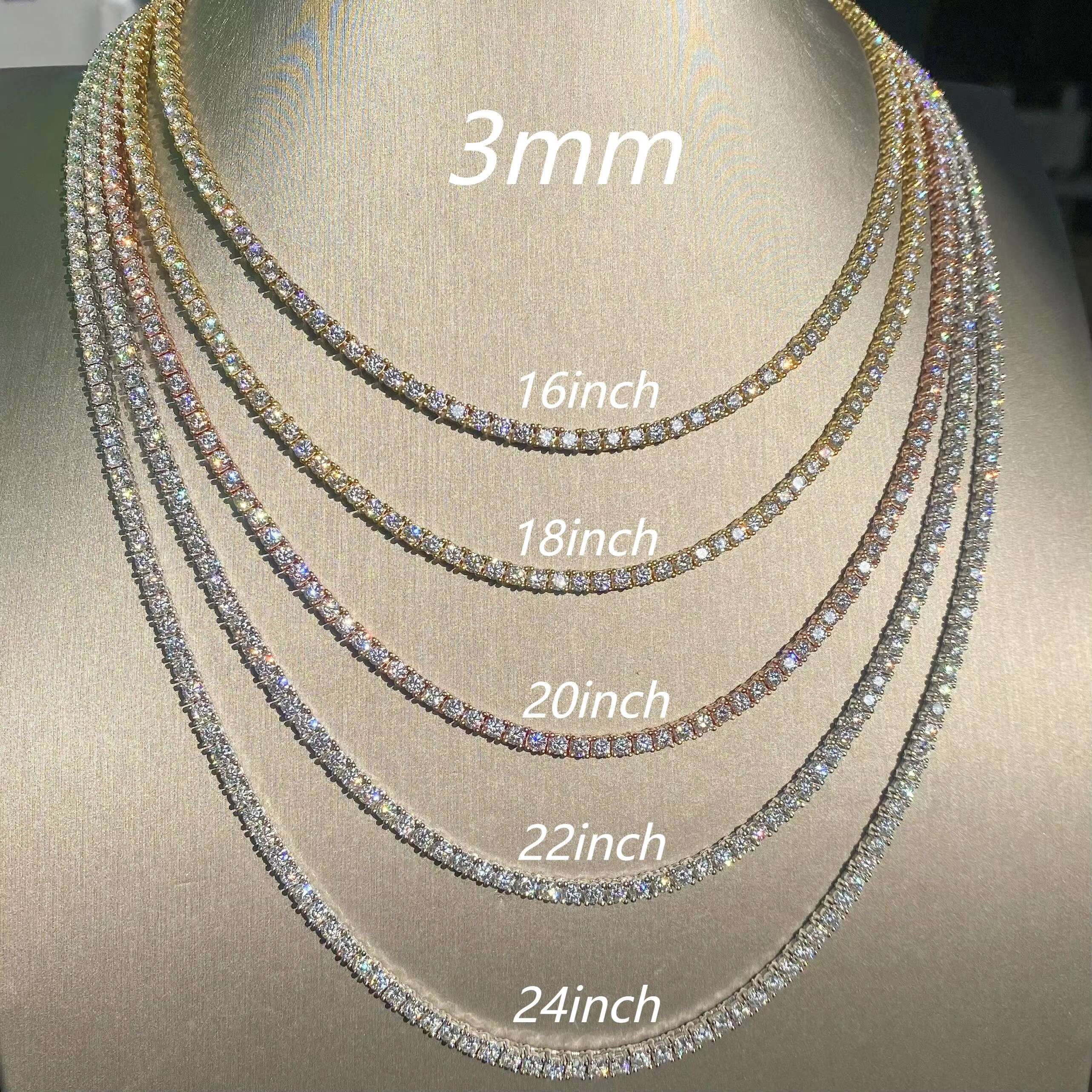 Sier 3mm Hip Hop Jewelry Bracelet Necklace Iced VVS Silica Tennis Chain Tested by Tester