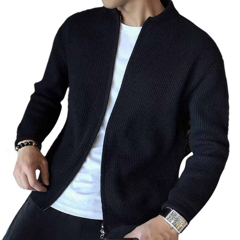 Men's turtleneck zipper knitted cardigan autumn and winter loose texture sweater jacket casual trend all-match solid color outer clothes