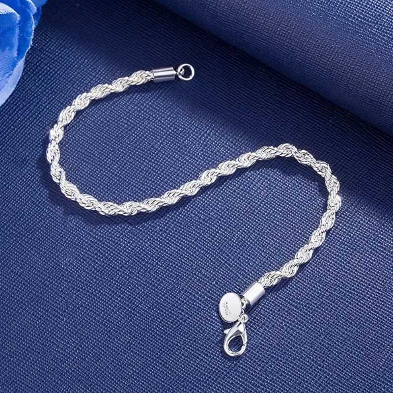 Elegant 18k Gold Plated 925 Sterling Silver 4MM Chain Bracelets for Men Women Simple 20cm Chain Bracelet Unisex Party JewelryT251110