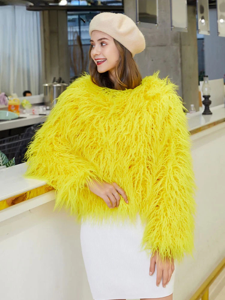 S3XL Mink Coats Autumn Winter Fluffy Black Faux Fur Coat Women Elegant Thick Warm Jackets for Tops 251110