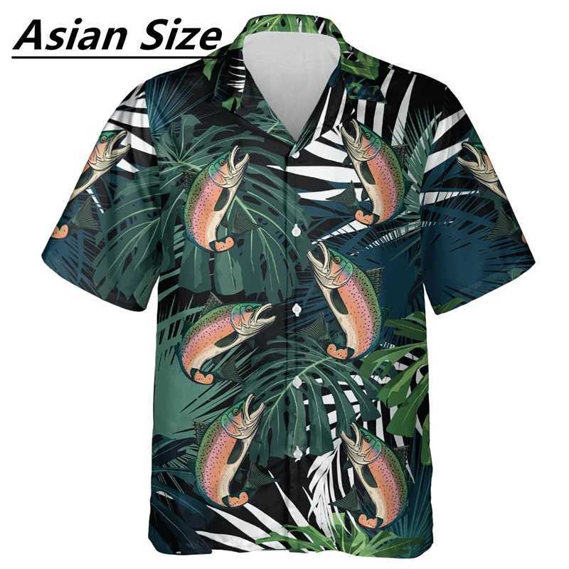Summer Fish Shape Hawaiian Shirt Fashion Leisure Beach Vacation 3D Printed Collar Shirt Oversized Harajuku Top Mens Wear X250410