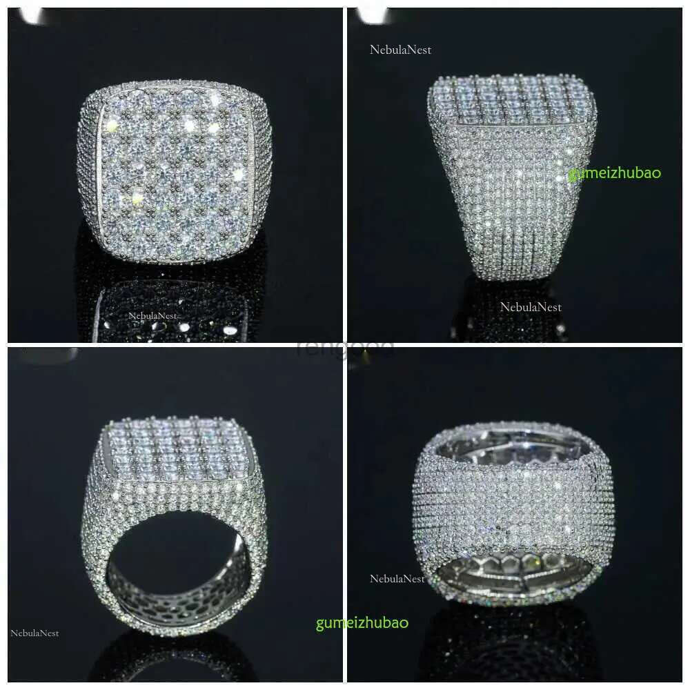 Fine jewelry iced out hip hop cuban gold plated sterg sier vvs moissanite dia ring for men