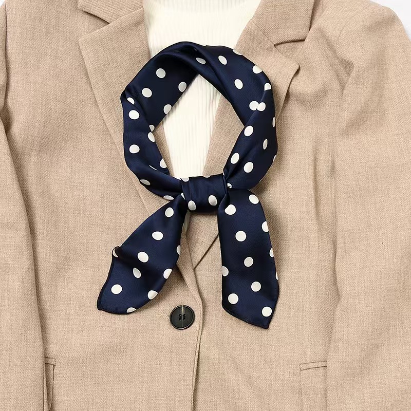 T449 retro small silk scarf for women all-match polka dot square scarf Korean decorative art scarf spring and autumn scarf