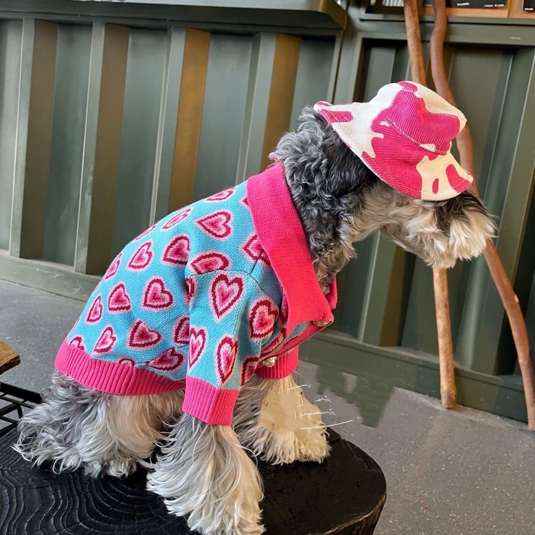 Cute Heart Pattern Dog Sweater, Knitted Pet Cardigan with Pearl Buttons & Lapel Collar, Warm Fashion Apparel for Small Medium Dogs, Soft Comfortable P