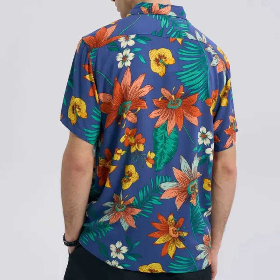 Mens Hawaiian Short Sleeve Lapel Casual Shirt Top New Motorcycle Shirt For Men X250410