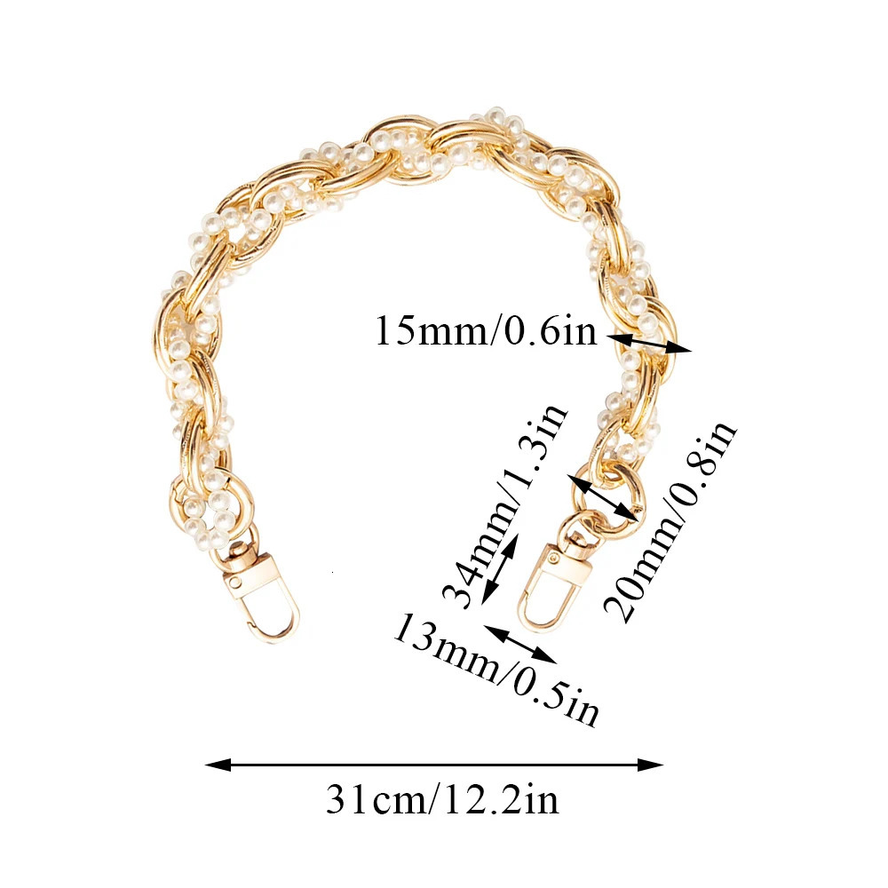 31CM Short Handbag Strap Exquisite Gold Silver Chain Pearls Decoration Chain Phone Lanyard Detachable Bag Hand Chain With Buckle 251110