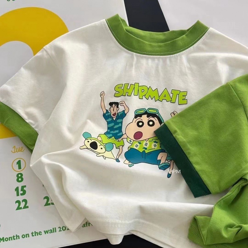 GS- Ddmyshoesvip Children S Clothing Pure Cotton Short T Shirt For Boys New Summer Baby Cartoon Contrasting Children S Top Girl Round Neck Half Sleeve