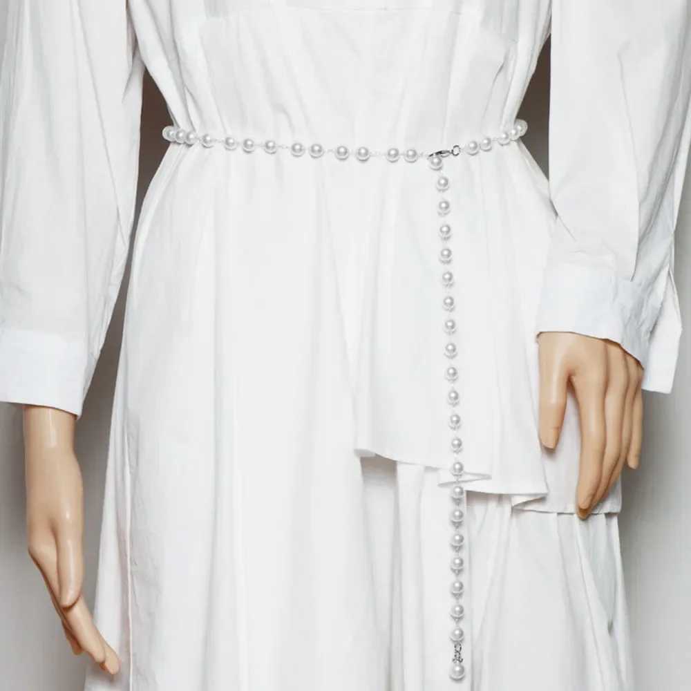 Retro Elegance Imitation Pearl Belt Korean Fashion Sweet Style Belt Womens Dress Tight Belt X250410