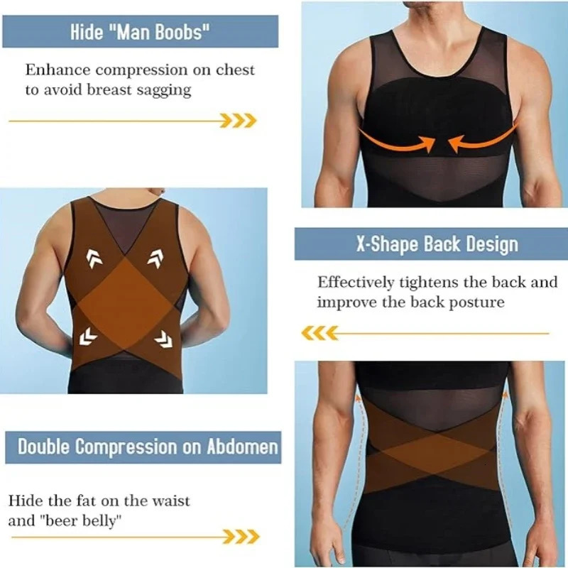 Men Compression Shirts for Men Shapewear Chest Abdomen Control Body Shaper Slimming Undershirt Workout Vest Tank Top 250409
