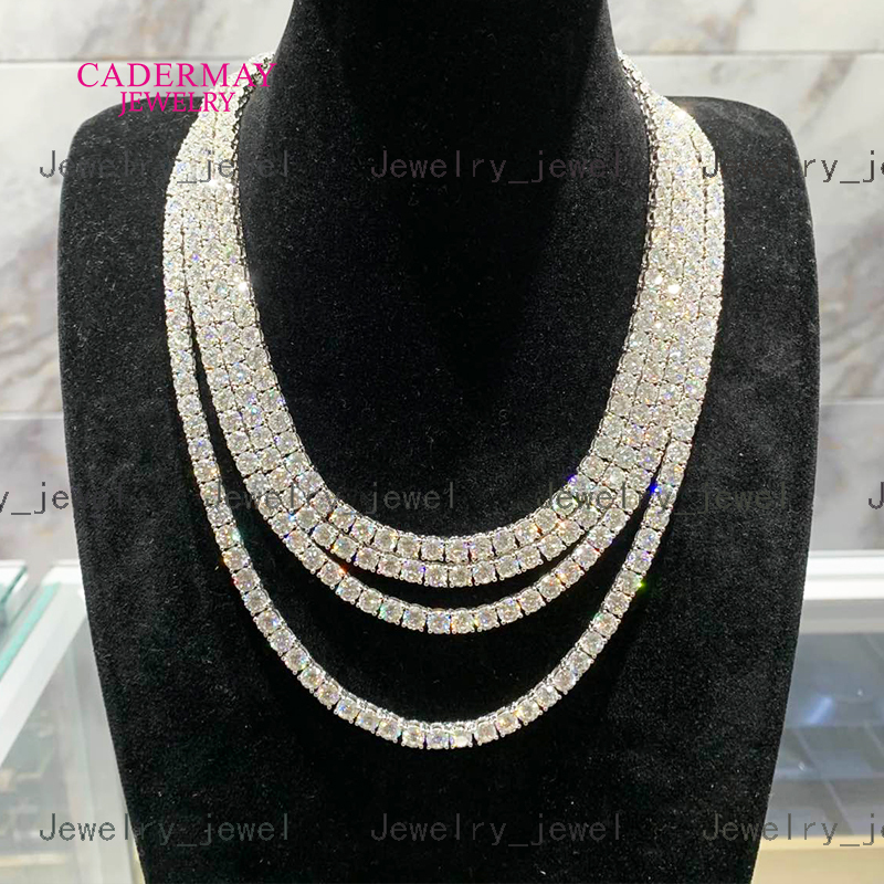 High Quality Fashion Jewelry Moissanite Chain Necklace 925 Silver 2mm 3mm 4mm 5mm VVS Moissanite Tennis Chain Hiphop Jewelry