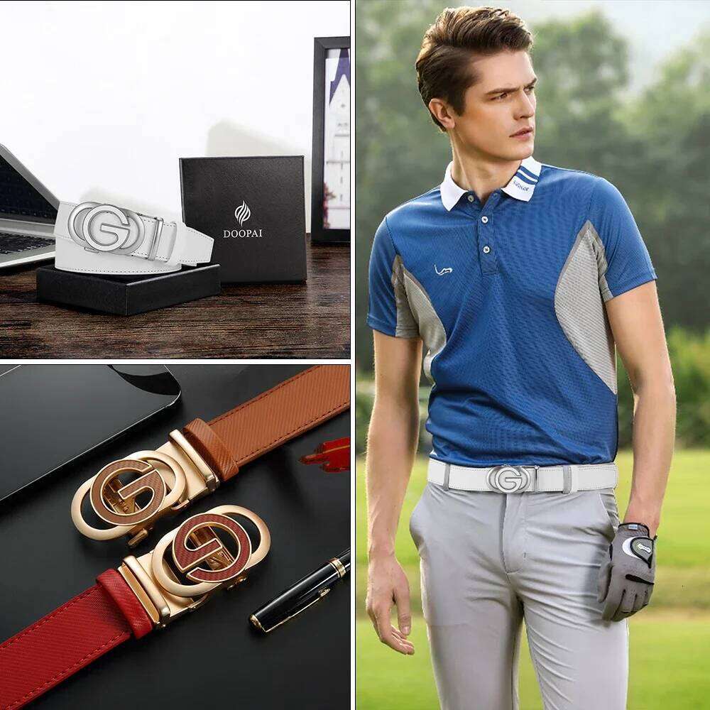 Men Genuine Leather Automatic Famous Brand Belt for Men's High Quality Buckle Work Black Cowskin Business