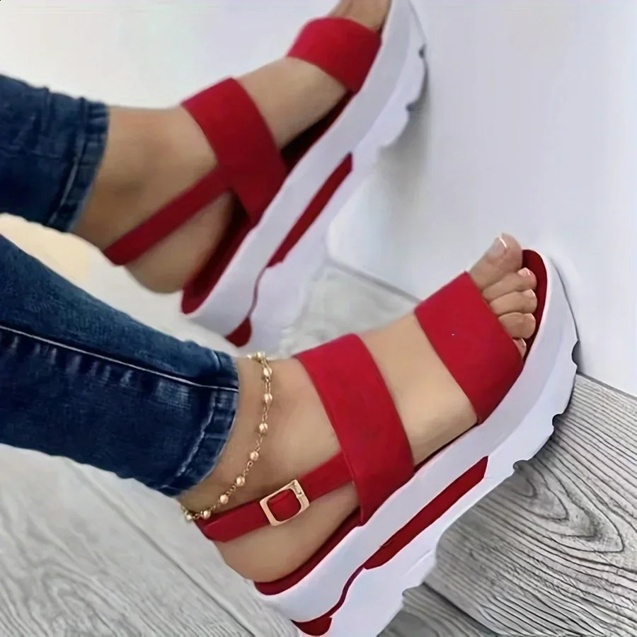 Open Toe Shoes Summer Women Non Slip Durable Womens Sandals Wedges Basic Buckle Slippers Women Zapatos De Mujer Footwear 250402
