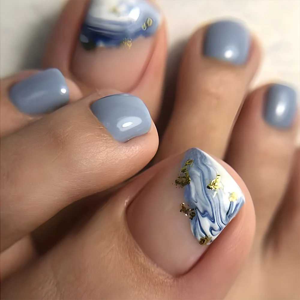 24 pieces of French designed fake toe nail press summer fake nails acrylic reusable nails decorative nails with tool kit W250410