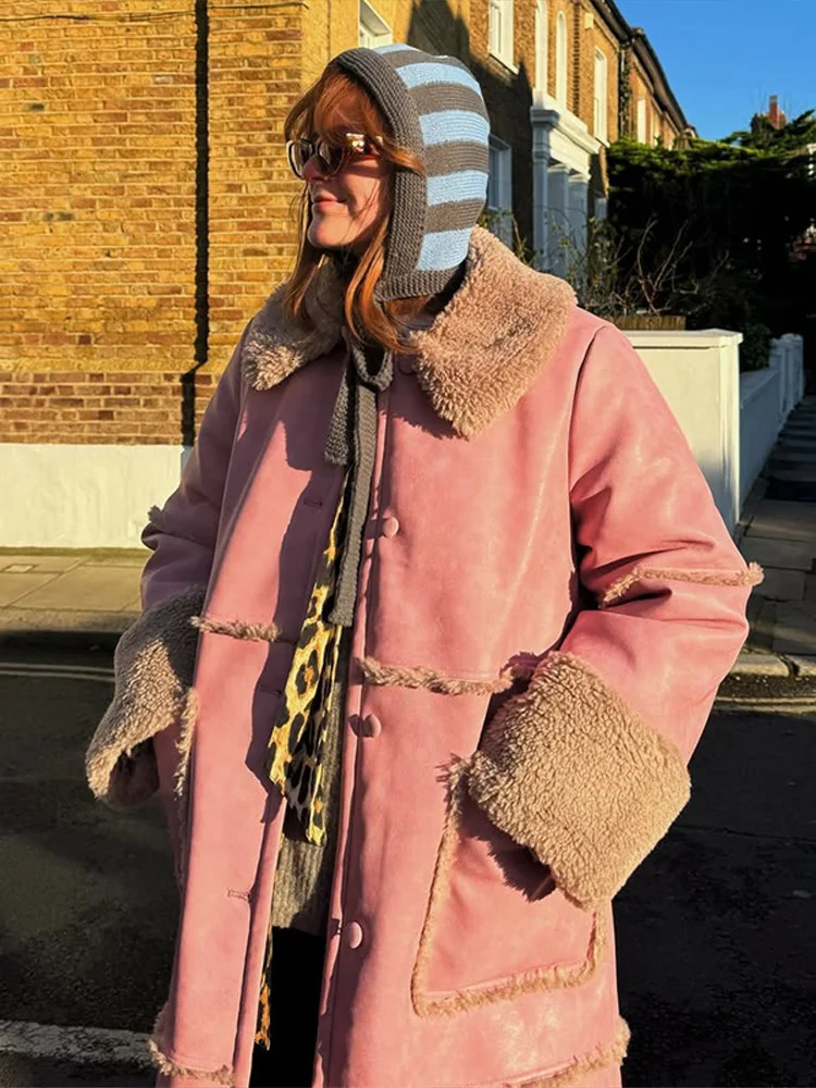 Warm Faux Fur Long Jackets Women Fashion Big Lapel Single Breasted Solid Flush Thicken Coats Female Winter Chic Outwear 251110