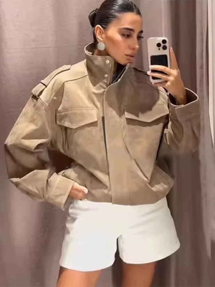 Women Suede Jacket Spring Fashion Long Sleeve Zipper Loose Coat Chic Female High Street Outerwear 251110