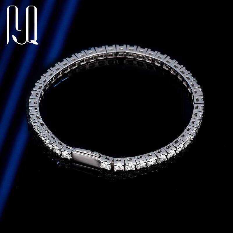 PYQ 3mm 4mm Womens 925 Sterling Silver Tennis Chain Bracelet with Spring Clasp VVS GRA Round Mossanite Moissanite Bulk Jewelry