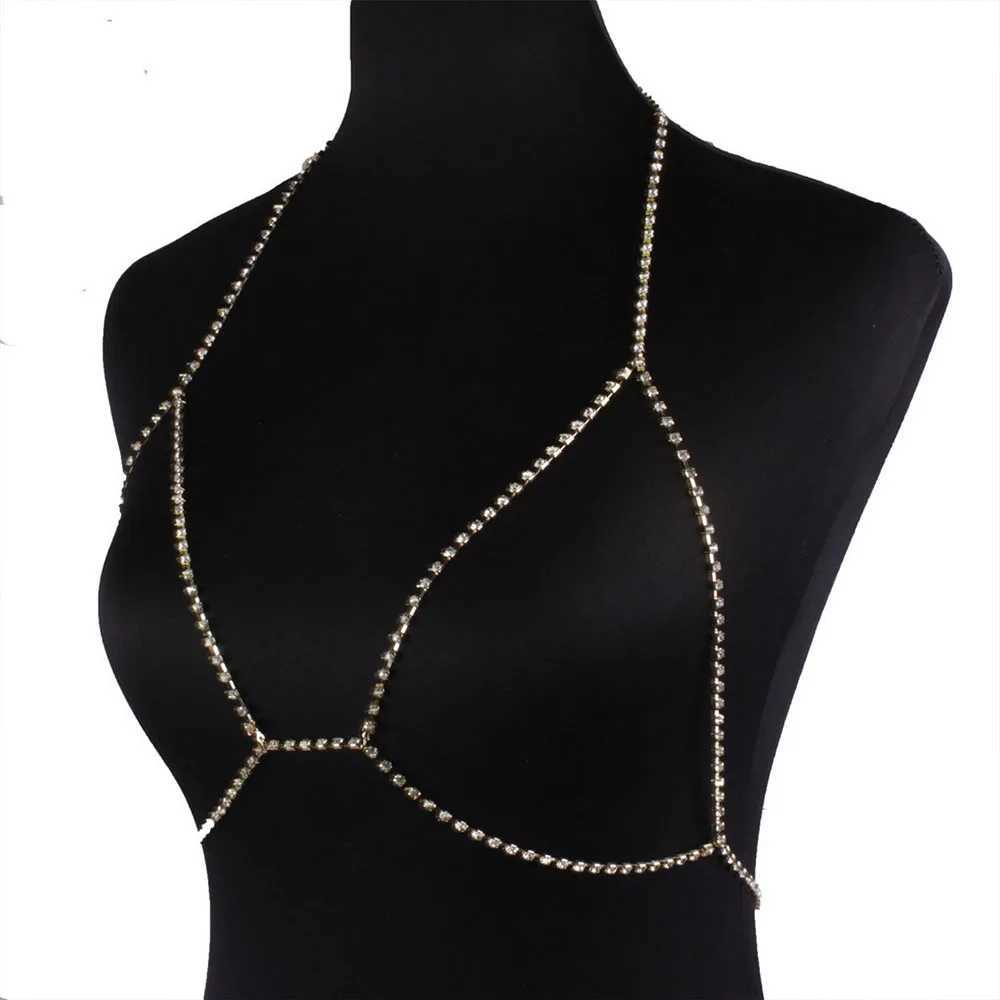 Simple chest chain jewelry party nightclub top necklace used for Wan Body chain sexy shiny crystal bikini bust high-quality X250410