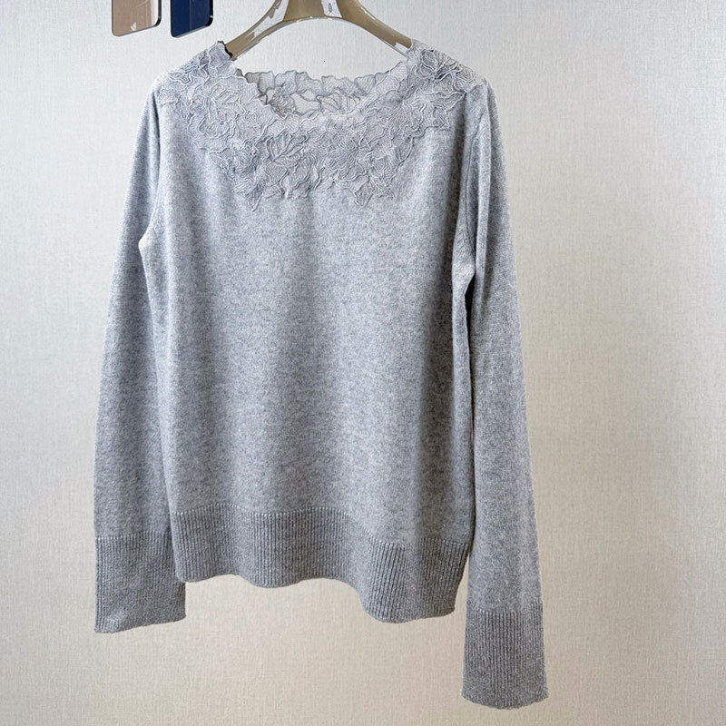 Luxury Designer Women's Cashmere Wool Knit Sweater Fashion Floral Lace Round Neck Long Sleeve Loose Pullover Multiple Colors Fall Winter Clothing