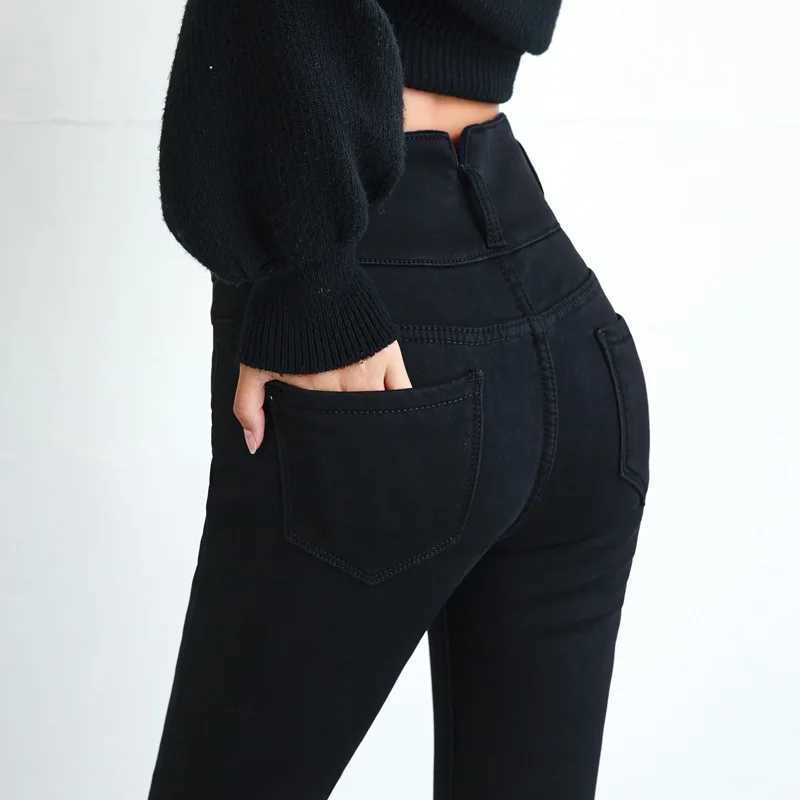 New High Waist Velvet Thick Jeans Female Winter Skinny Stretch Warm Jeans Pants Mom Black Denim Trousers With Fleece Pants P125 C251110
