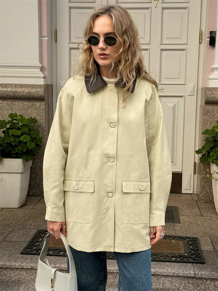 Tossy Fashion Pocket Trench Womens Coat Patch Work Autumn Open Collar Retro Loose High Waist Style 250410