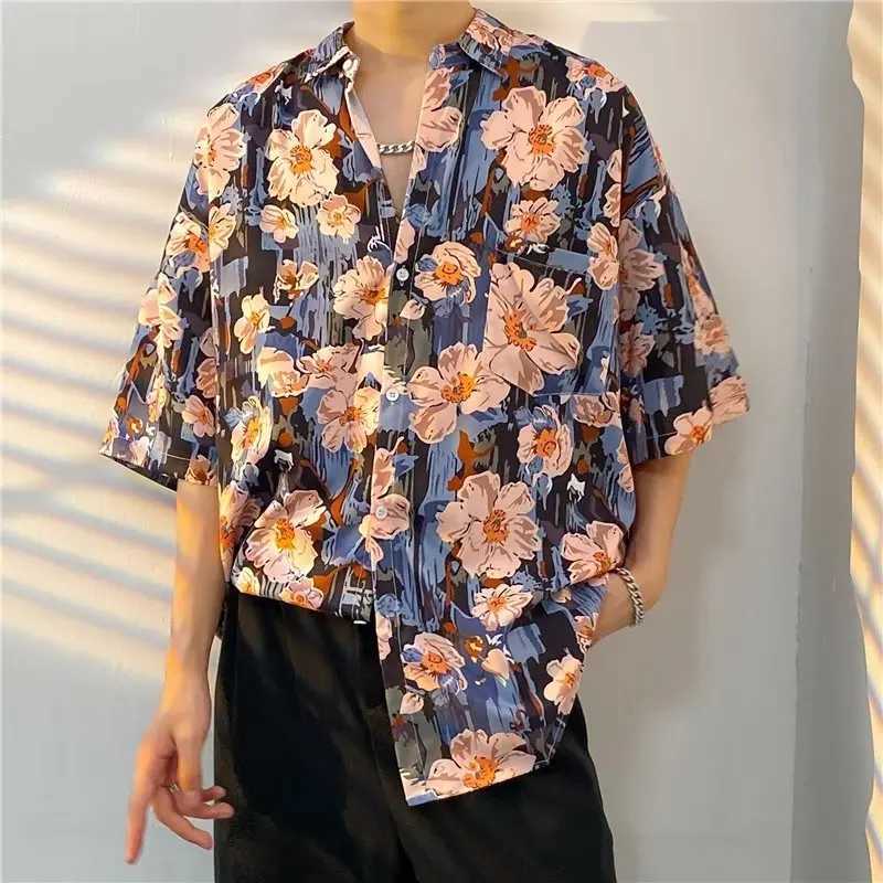 Mens short sleeved shirt with tropical print Hawaiian summer shirt large size beach party vacation casual clothing X250410