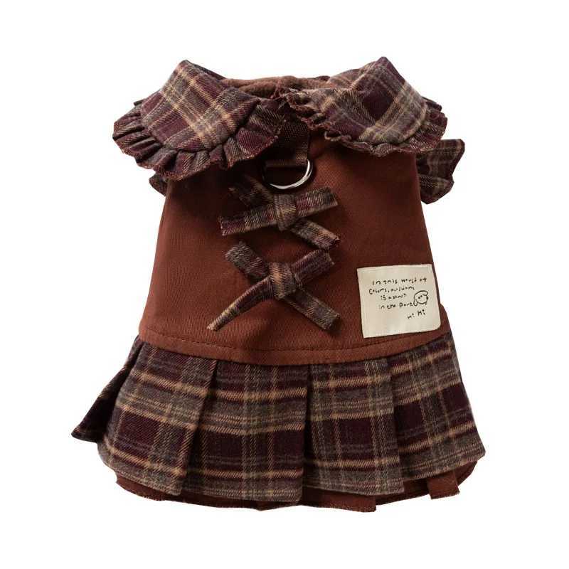 Autumn and Winter Pet Plaid Couple Outfit Thin Dress Hoodie Cat Teddy Jacket Dog Dresses for Small Dogs Puppy Clothes J251110
