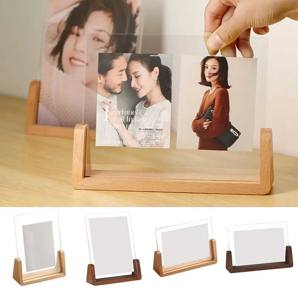 Creative Photo Acrylic U Shape Transparent Desktop Walnut/Beech Wedding Pictures Frame Office Decor L251110 H260306