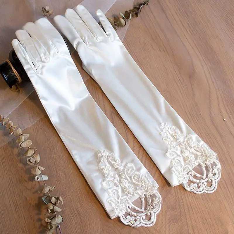 Elegant Lace Satin Bride Gloves Eblow Length White Lace Christmals Party Gloves Wedding Party Wedding Gloves L251110