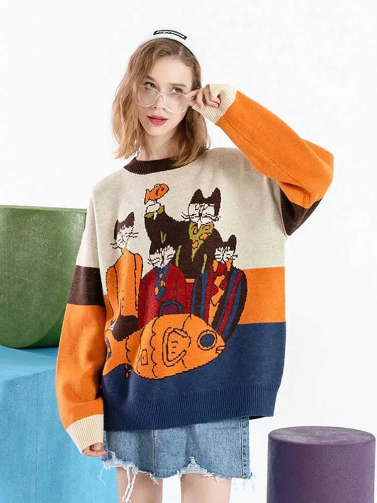 Fashion BIG PROMOTION Y2k American Autumn/Winter Womens Cute Cartoon Cat Embroidery Harajuku Retro Style Knitted Pullover Sweater Y251110