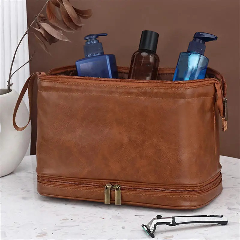 PU Leather Waterproof Toiletry Bag Mens Travel Multifunctional Bag Womens Cosmetics Toiletries Storage Bag Zipper Storage Bag 251110
